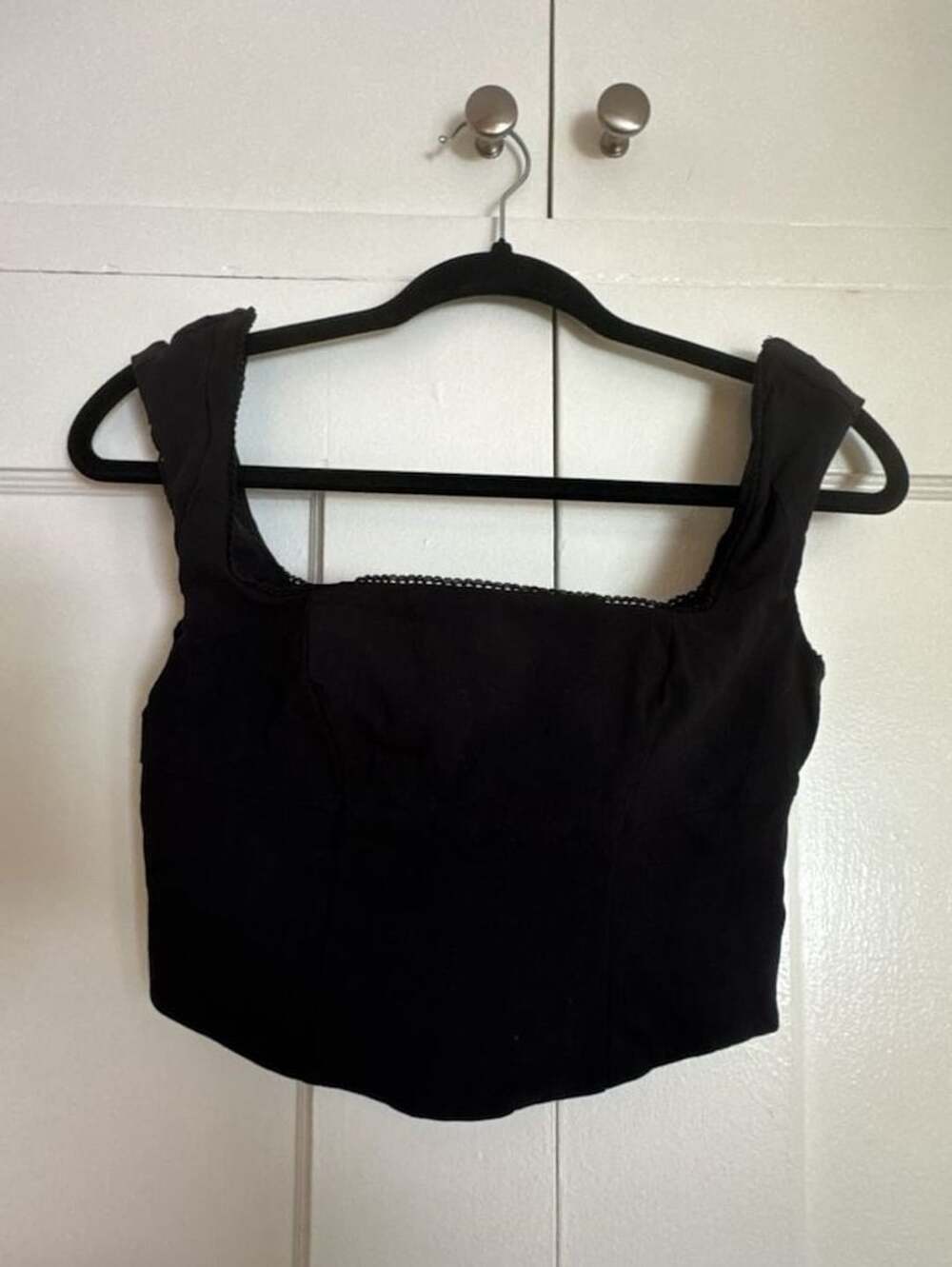 Corset Crop Top Size S Black Lace Trim Square Neck Tank Whimsigoth Vampire Goth